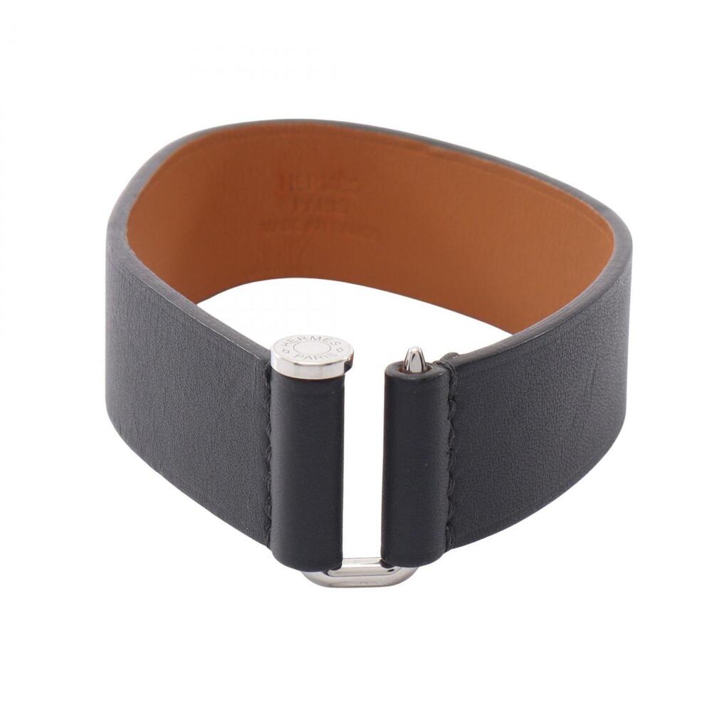 HERMES Silver Leather Charm Bracelet
